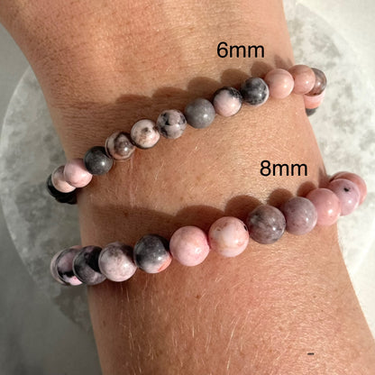 One (1) Pink Zebra Jasper Bracelet (6mm Bead)
