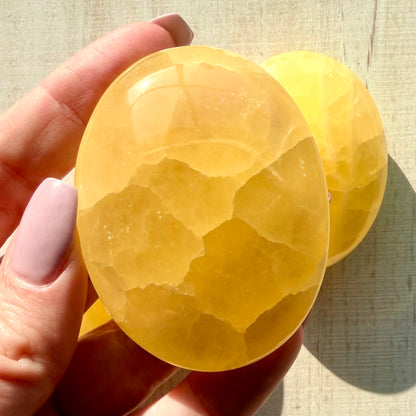 Lemon Calcite Palm Stone – Bright Yellow Crystal for Joy & Energy