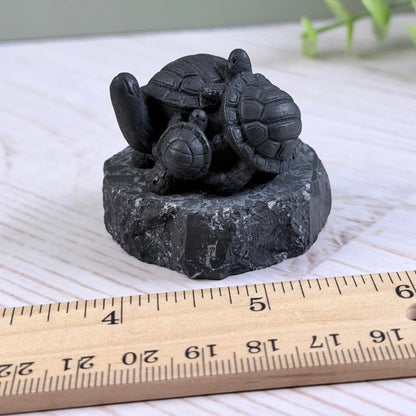 Karelian Shungite Turtle Family Carving - EMF Protection Statue