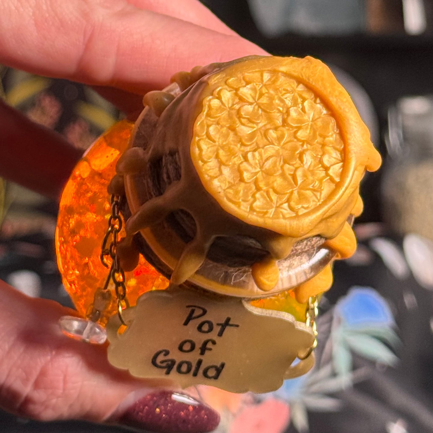 Mini Handmade "Pot of Gold" Glass Kinetic Potion Bottle w/ Clear Quartz & Citrine Crystals