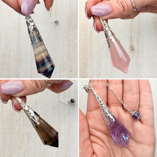 Faceted Crystal Point Pendulum with Silver Filigree Cap | Dowsing & Divination Pendulum