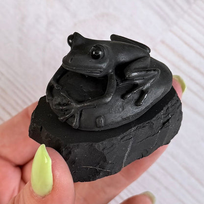 Karelian Shungite Frog Carving - EMF Protection Statue
