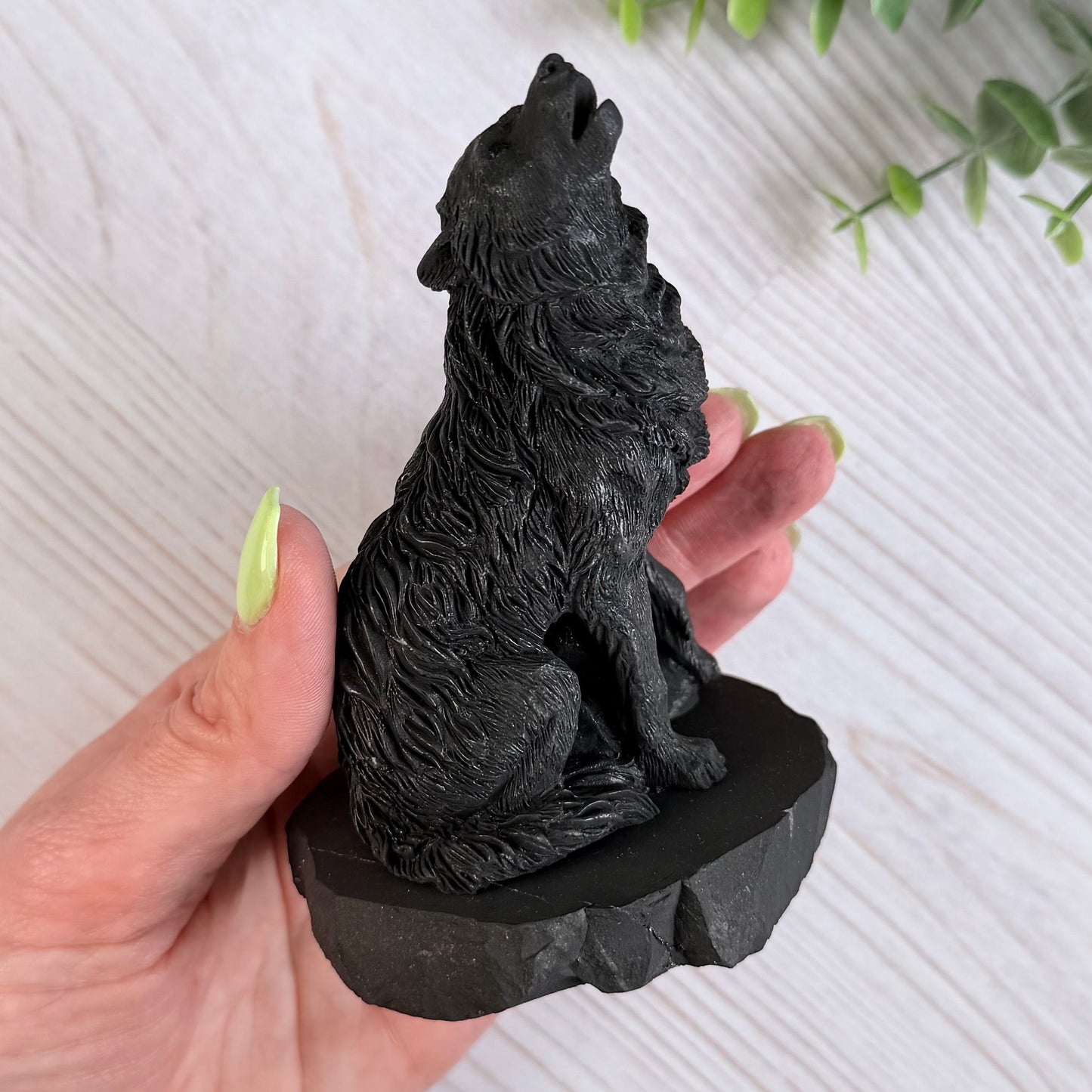 Karelian Shungite Howling Wolf Carving - EMF Protection Statue