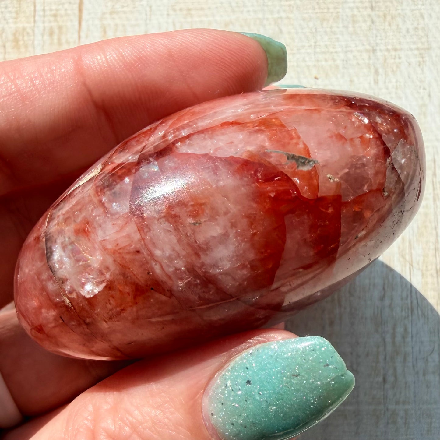 Fire Quartz Palm Stone | Hematoid Quartz | Option J