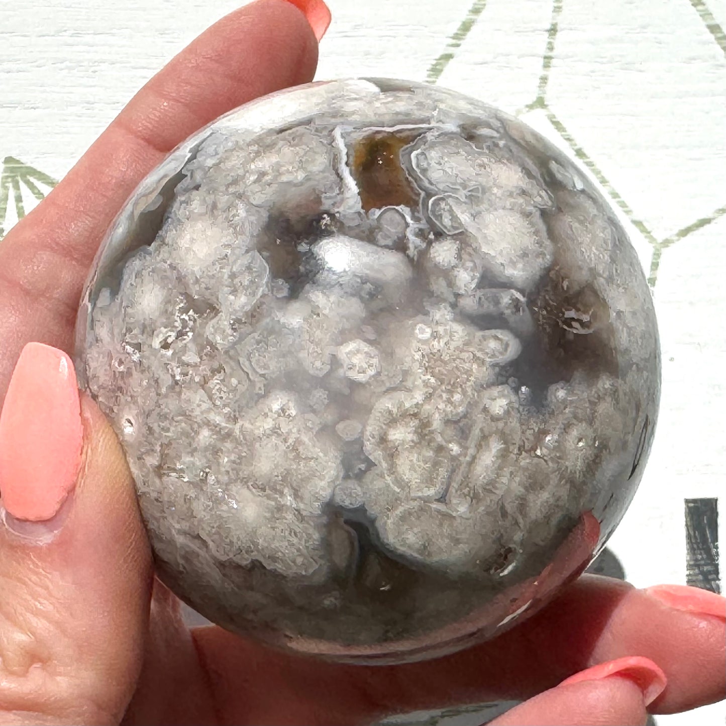 Rare Black Flower Agate Sphere from Madagascar