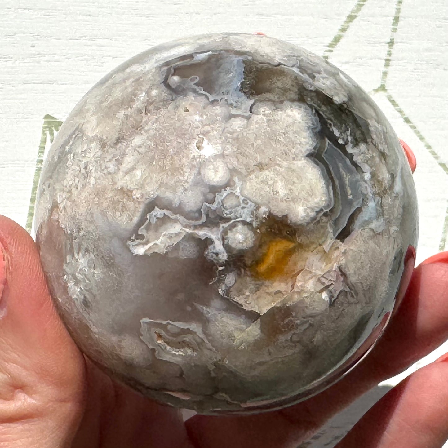 Rare Black Flower Agate Sphere from Madagascar