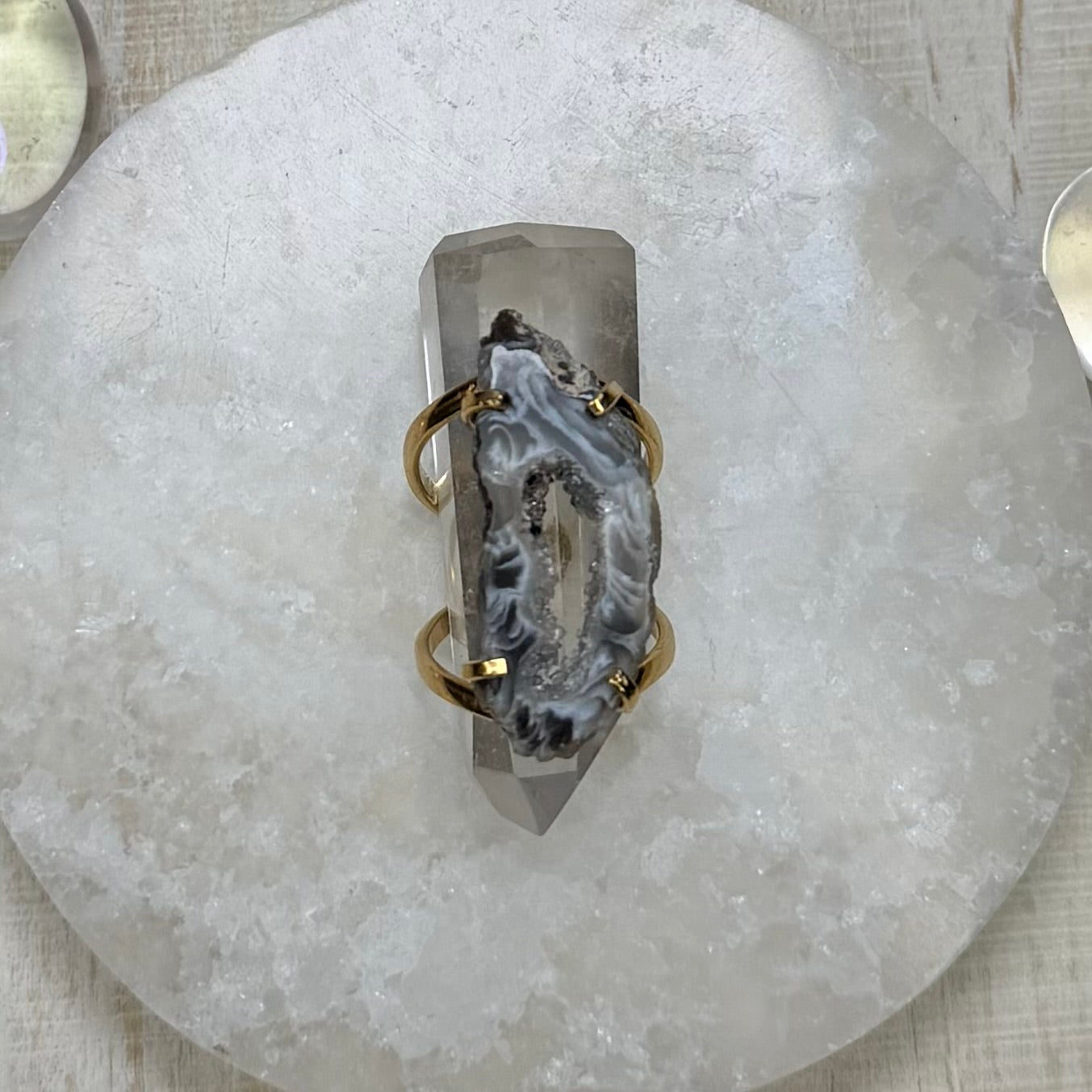 Gorgeous Agate Adjustable Gold Ring from Brazil