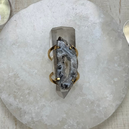 Gorgeous Agate Adjustable Gold Ring from Brazil