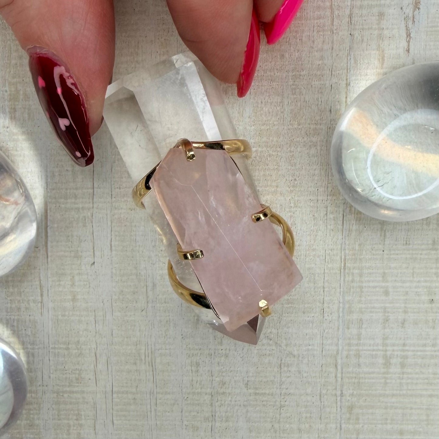 Stunning Faceted Rose Quartz Adjustable Gold Ring from Brazil