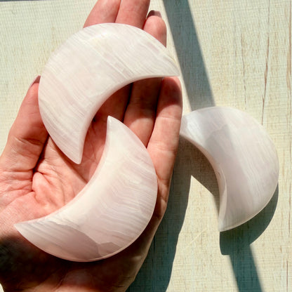 Mangano Calcite Crescent Moon Carving | Pink Mangano Calcite | Mangano Calcite Crystal