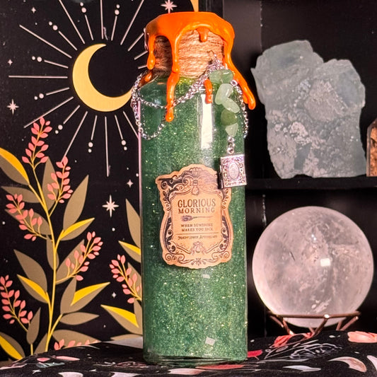Handmade "Glorious Morning" Glass Kinetic Potion Bottle w/ Green Aventurine Crystals