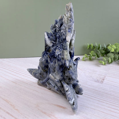 High Quality Sodalite Rooster + Moon Carving