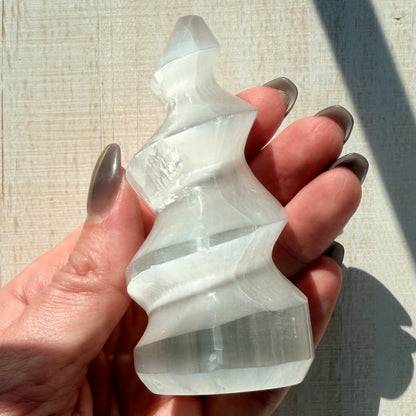 Selenite Spiral Tower | Satin Spar | Selenite Crystal