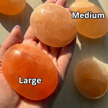 Peach Selenite Palm Stone Medium | Selenite Crystal | Sacral Chakra Crystal