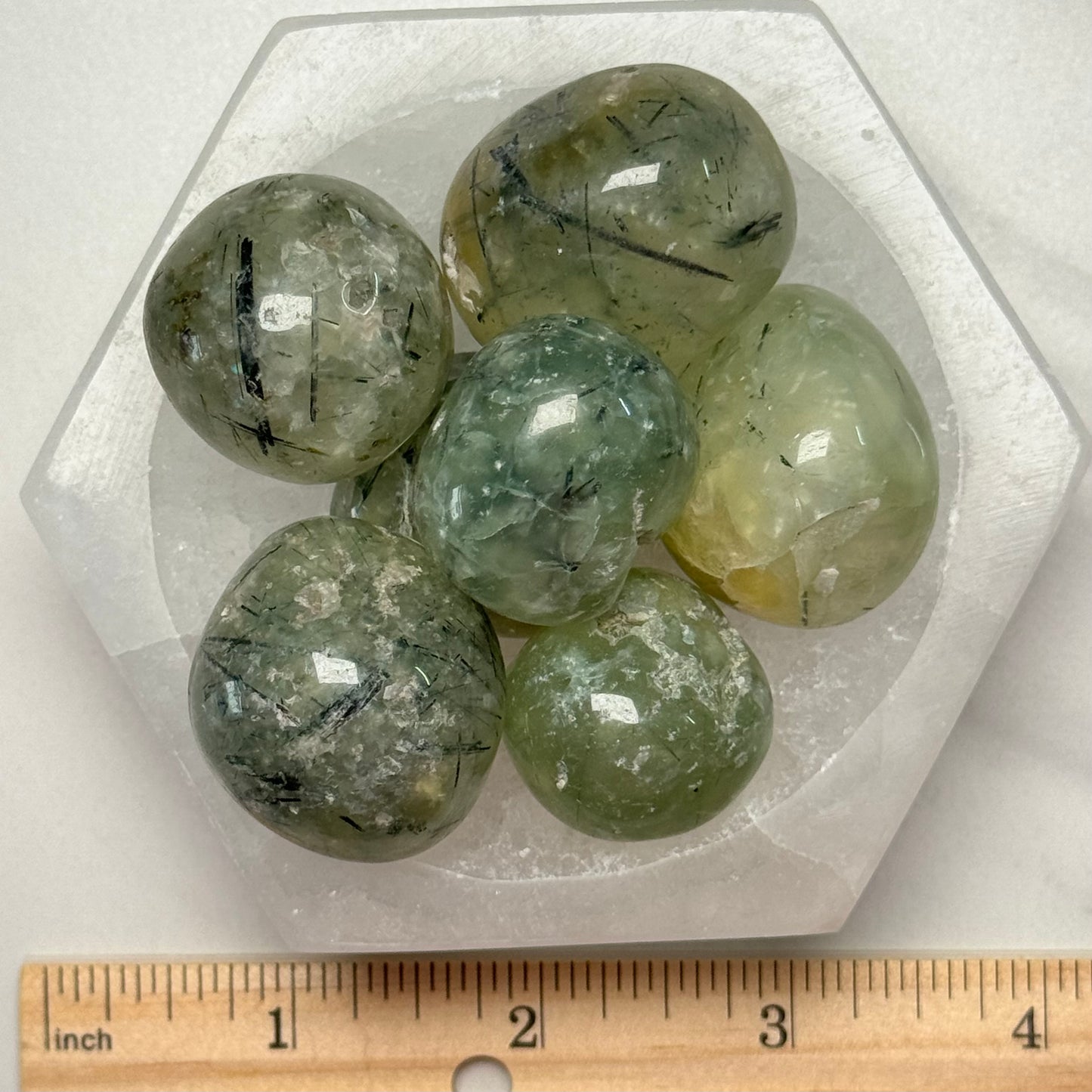 One (1) Beautiful Prehnite with Epidote Tumble from Africa
