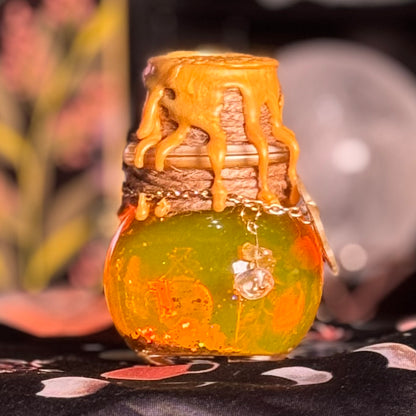 Mini Handmade "Pot of Gold" Glass Kinetic Potion Bottle w/ Clear Quartz & Citrine Crystals