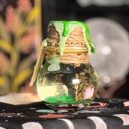 Mini Handmade "Liquid Luck" Kinetic Glass Potion Bottle w/ Green Aventurine Crystals