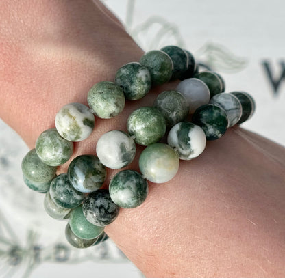 One (1) Moss Agate Bracelet (8.5mm Bead)