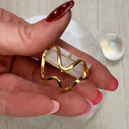 Beautiful Selenite Adjustable Gold Ring from Brazil