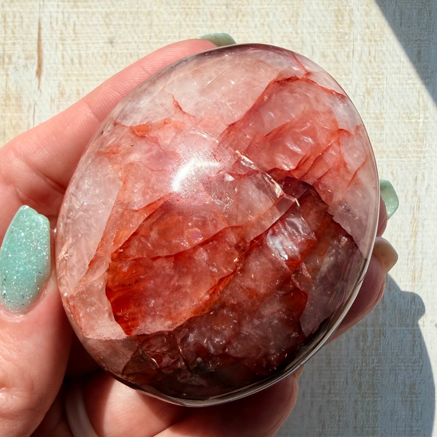Fire Quartz Palm Stone | Hematoid Quartz | Option I