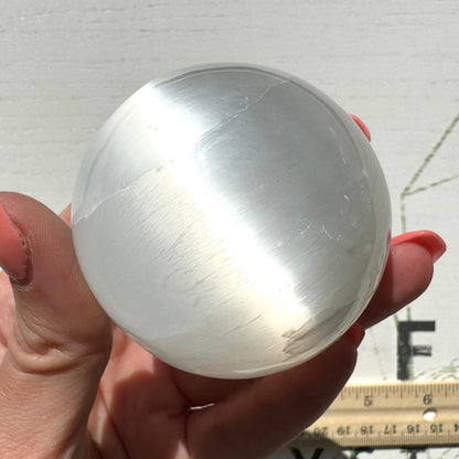 One (1) Medium Satin Spar Selenite Sphere from Morocco