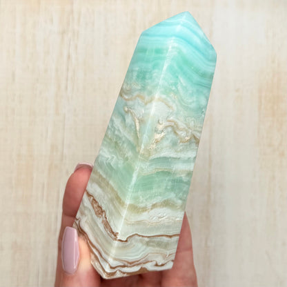 Caribbean Calcite Tower – Soothing Teal Crystal for Calm & Communication