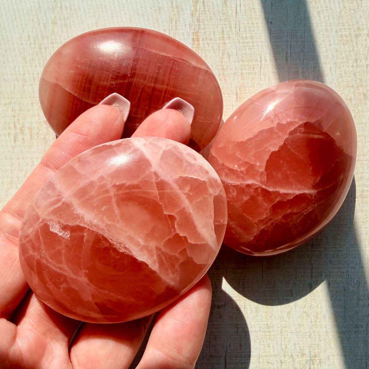 Rose Calcite Palm Stone – Warm Salmon Crystal for Self-Love