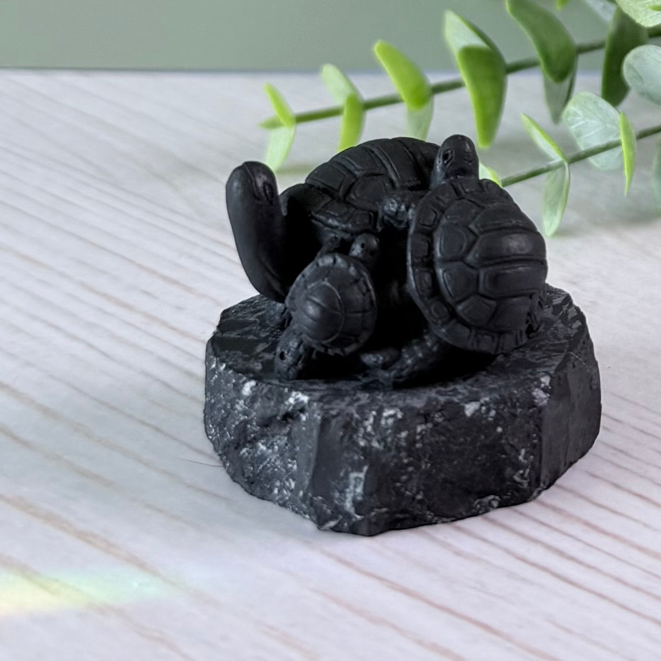 Karelian Shungite Turtle Family Carving - EMF Protection Statue