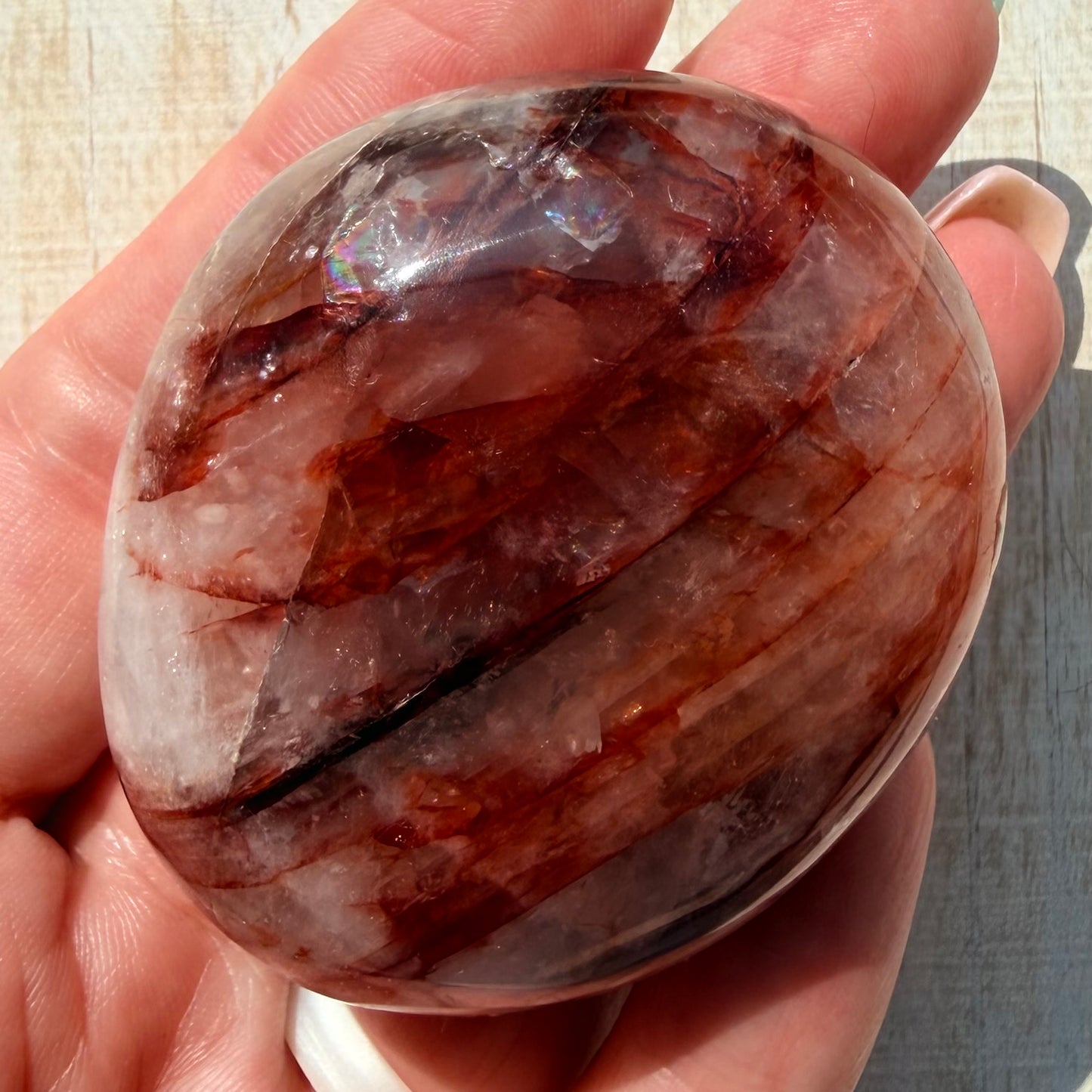 Fire Quartz Palm Stone | Hematoid Quartz | Option E