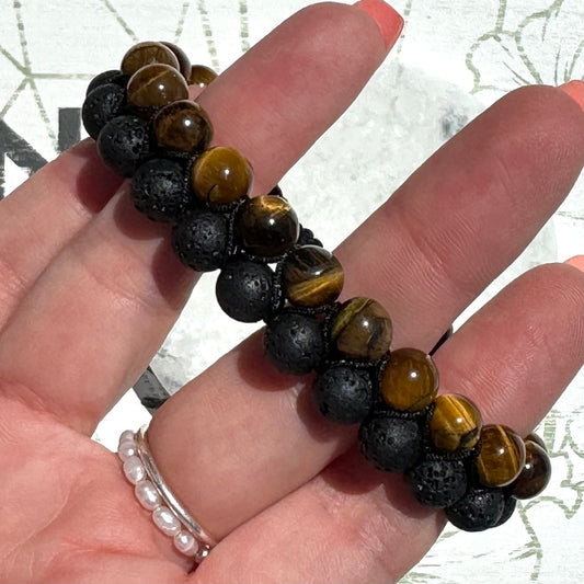 Golden Tigers Eye with Lava Stone Bracelet