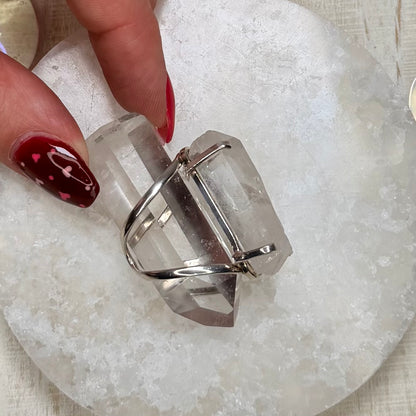 Stunning Lemurian Quartz Adjustable Silver Ring from Brazil