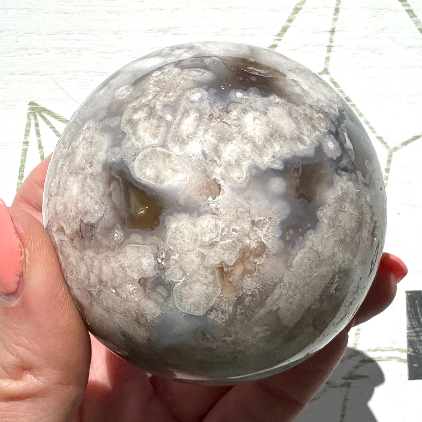 Rare Black Flower Agate Sphere from Madagascar