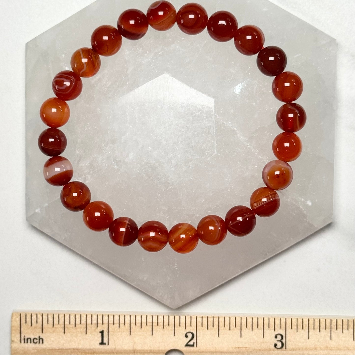 One (1) High Quality Banded Carnelian Bracelet from Brazil (8mm Bead)