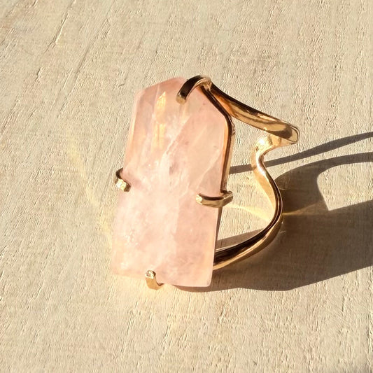 Stunning Faceted Rose Quartz Adjustable Gold Ring from Brazil