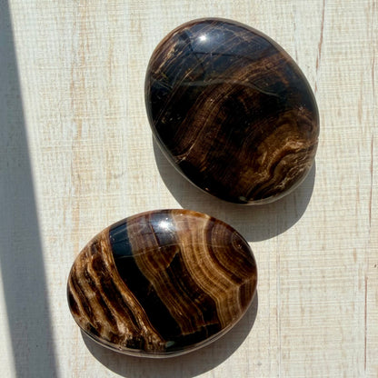 Chocolate Calcite Palm Stone – Grounding Crystal for Stability