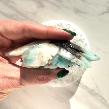 Blue Aragonite Rose Carving