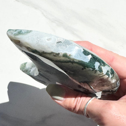 Large Moss Agate Crescent Moon Carving | Option A