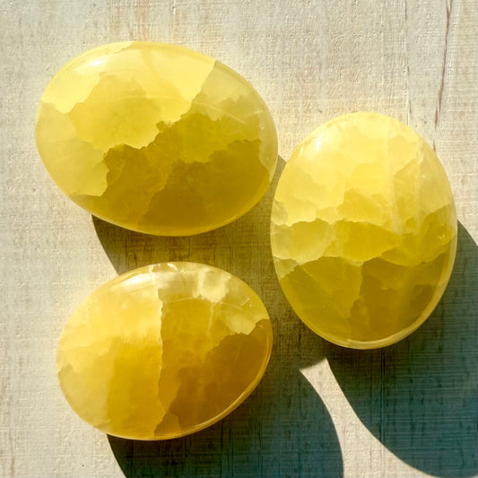 Lemon Calcite Palm Stone – Bright Yellow Crystal for Joy & Energy