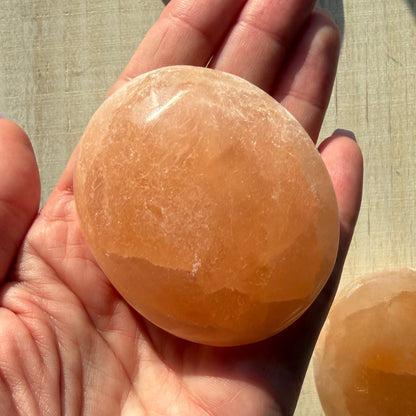 Peach Selenite Palm Stone Medium | Selenite Crystal | Sacral Chakra Crystal