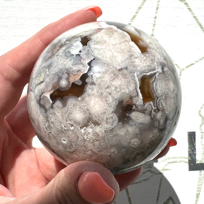 Rare Black Flower Agate Sphere from Madagascar