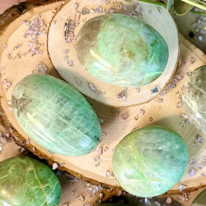One (1) Green Moonstone Palm Stone