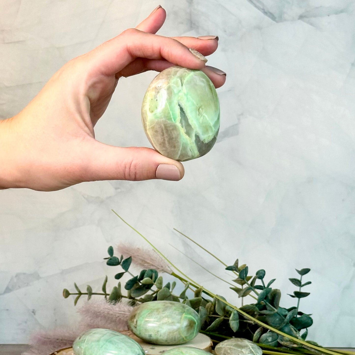 Green Moonstone Palm Stones