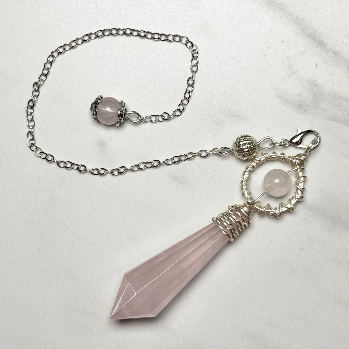 Beautiful Faceted Rose Quartz Pendulum on Silver Chain