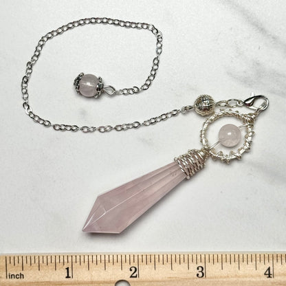 Beautiful Faceted Rose Quartz Pendulum on Silver Chain
