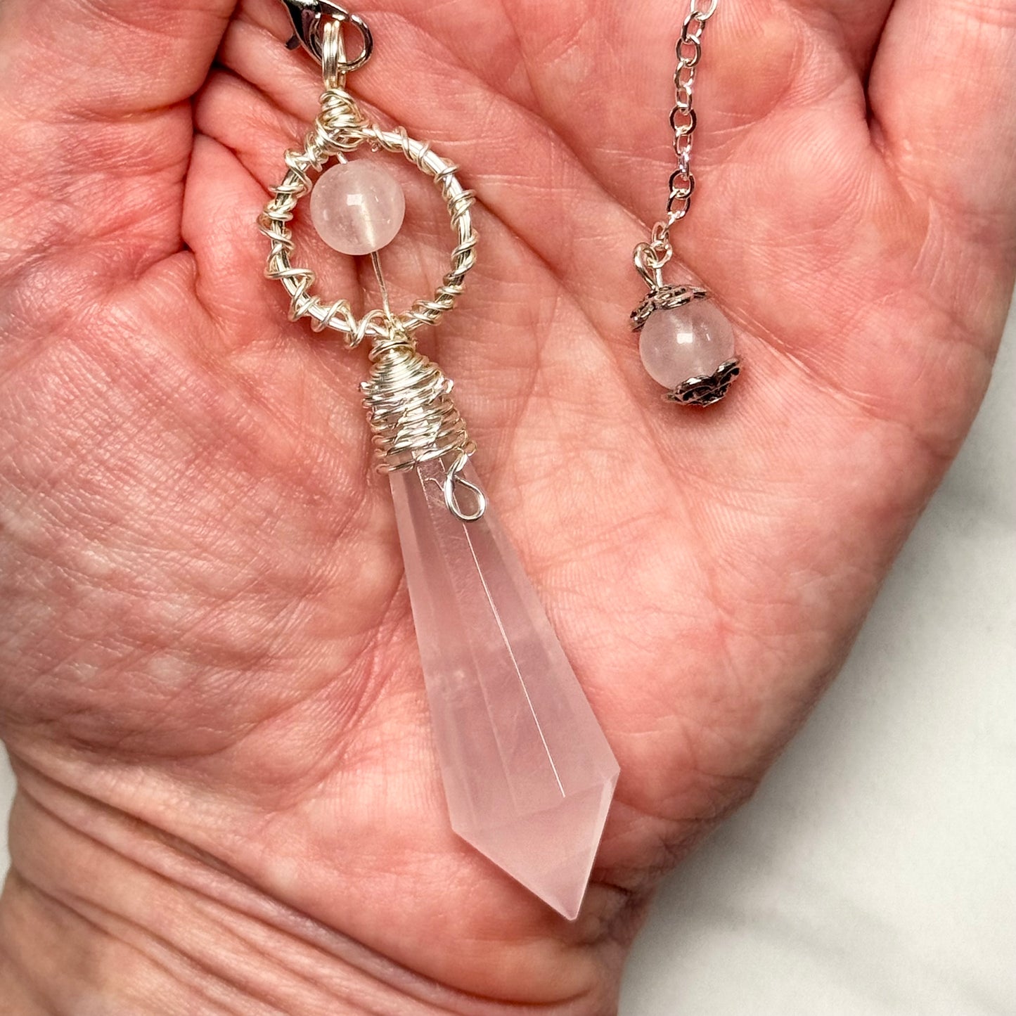 Beautiful Faceted Rose Quartz Pendulum on Silver Chain