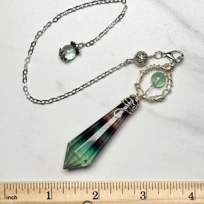 Beautiful Faceted Rainbow Fluorite Pendulum on Silver Chain