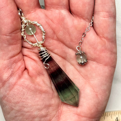 Beautiful Faceted Rainbow Fluorite Pendulum on Silver Chain