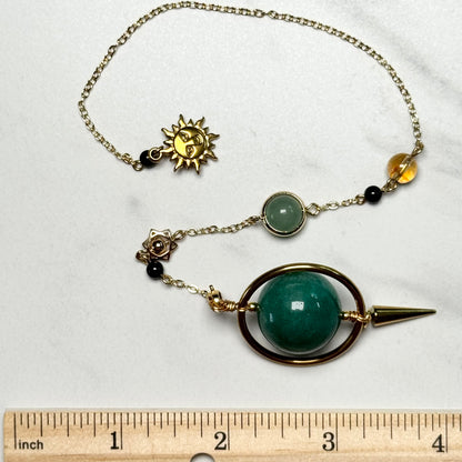 Gorgeous Spherical Green Aventurine with Sun Pendulum