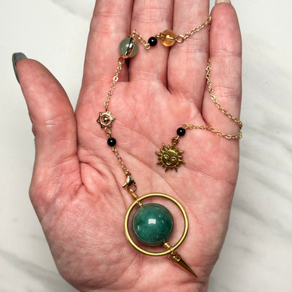Gorgeous Spherical Green Aventurine with Sun Pendulum