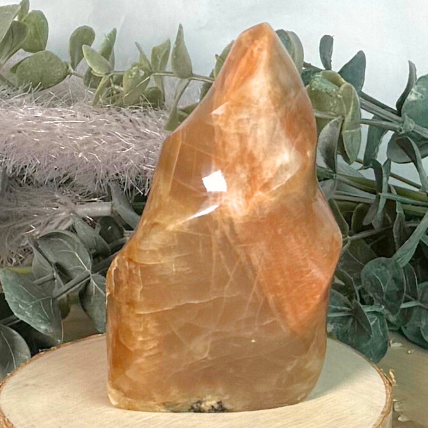 Hand Carved Peach Moonstone Flame